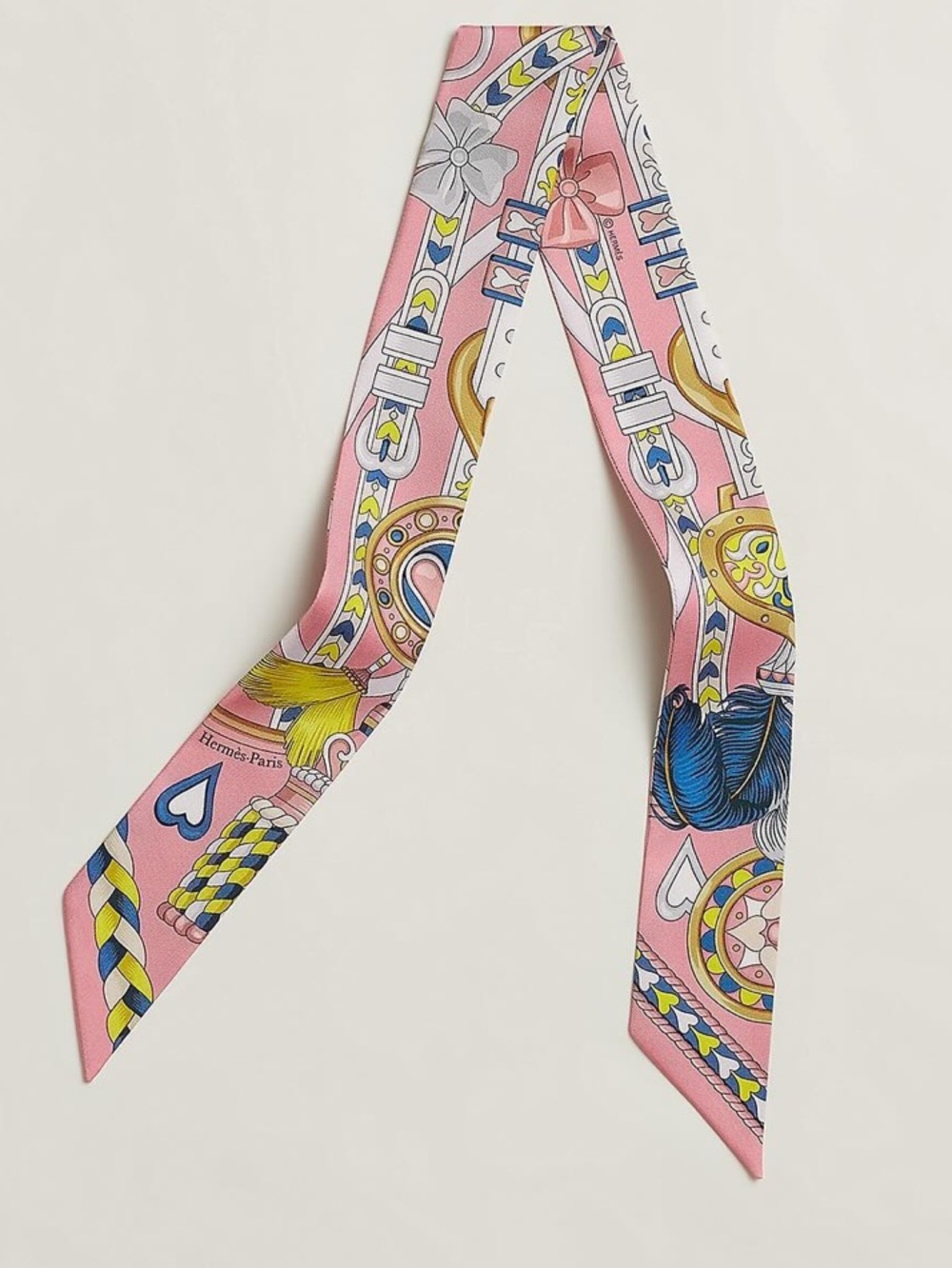 Hermes. Pink Harnais de Coeur Twilly Scarf